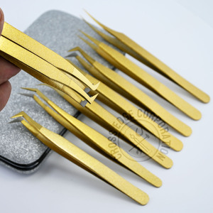 Print Logo Gold Color Fiber Tip Eyelash Tweezers 45 75 90 Degree Nano Grip Tweezers Custom Private Label Lash Extension Tweezers - Product Image 6