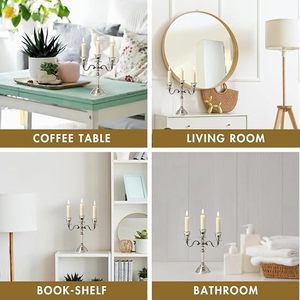 Candélabre en aluminium à 3 bras de 8 pouces en argent allemand pour table à manger |   Support à bougies vintage pour dîner romantique - Product Image 3