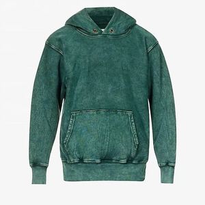 Hoodies pour hommes de qualité supérieure, couleur verte unie, effet délavé, manches longues, hoodies élégants avec poches kangourou - Product Image 2