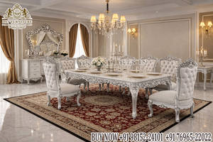 Juego de Comedor de Madera de Teca Tallada a Mano de Estilo Europeo Clásico, Diseño Emperador, Mesa de Comedor Redonda Exquisita para 8 Personas, Reino Unido - Product Image 4