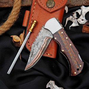 Best Selling Copper Damascus Multifunctional Outdoor Survival Pocket Folding Knife Back <b>Lock</b> Rosewood Honeycomb Steel Bolster - Product Image 4