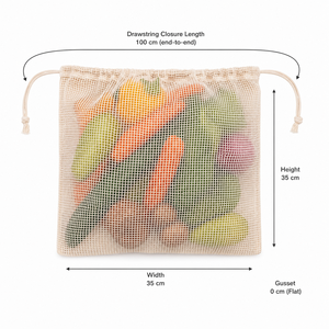 Bolsa de Malla de Algodón Reciclado Certificado GRS, 35x35 cm, Reutilizable, con Cordón, para Frutas, Verduras y Comestibles, con Logotipo Personalizado, Venta al Por Mayor - Product Image 3