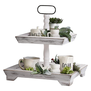 Plateau en bois moderne à 2 niveaux pour les cupcakes Présentoir de fruits Offre Spéciale décor de ferme pour la cuisine, la chambre à coucher et la cuisine - Product Image 1