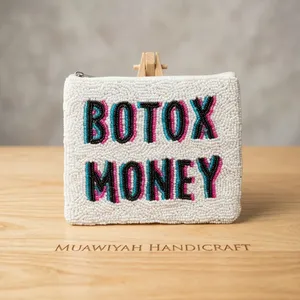 Porte-monnaie perlé fait main style bohème, mini pochette à fermeture éclair, design créatif lettres faites à la main, blanc rose bleu, pochette à monnaie Botox - Product Image 2
