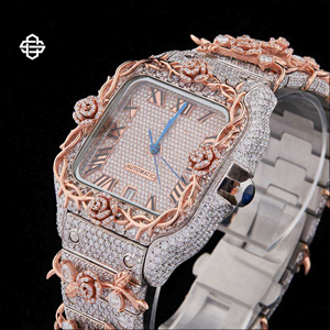 Montre à quartz de luxe pour homme, bracelet en acier inoxydable, diamants Moissanite, style Hip Hop, verre, bracelet bicolore 20 mm - Product Image 2