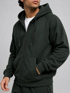 Sweat-shirt à capuche pour homme, couleur unie, en molleton extensible/coton, coupe classique, streetwear décontracté, respirant, écologique, sweat-shirt d'automne - Product Image 3