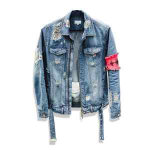 Veste en jean tendance pour hommes, veste en jean bleue pour hommes, streetwear, vêtements décontractés à la mode, vente en gros - Product Image 2