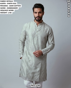 Kurta en soie pour homme avec broderies et sequins, coupe classique, longueur cheville, tenue traditionnelle indienne et pakistanaise pour mariage NO 130 - Product Image 1