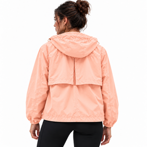 <b>Women's</b> Custom Cropped Hooded <b>Jacket</b> <b>Lightweight</b> Stretch Shell with Ventilated Back Panel OEM ODM - Product Image 2