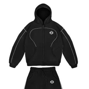 Fashionable Boxy Fit Windbreaker Tracksuits Waterproof Sportswear Set Hip Hop Streetwear Zipper Hooded Nylon <b>Hoodie</b> Sets OEM - Product Image 4