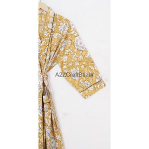 Hermoso Kimono de Algodón Estampado a Mano con Cinturón, Bolsillos Delanteros, Manga Larga, Estilo Maxi, Tipo Bata de Baño - Product Image 4
