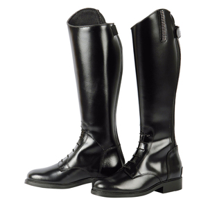 Botas de equitación de color sólido, de cuero sintético, caña larga, punta cerrada, con cordones, para uso ecuestre. - Product Image 1