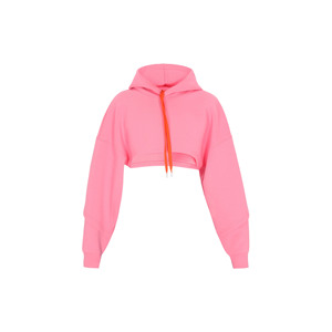 Sweat-shirt à capuche court pour femme, rose avec blocs de couleur, cordon de serrage orange, manches classiques, en molleton, style printemps - Product Image 4