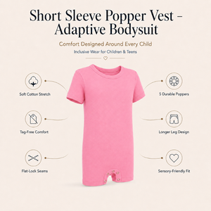 Pink 100% Cotton Interlock 220gsm <b>Popper</b> Bodysuit | Special Kids Sensory <b>Clothing</b> Inclusive Wear Short Sleeve Adaptive Vest - Product Image 5