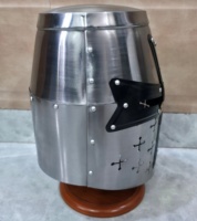 Casque de Templier Médiéval avec Croix en Laiton, en Acier Doux, Finition Polie, pour Reconstitutions Historiques et Cosplay