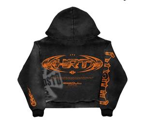 Sudadera con capucha personalizada con logo para hombre, estampado digital, con pedrería, corta, de forro polar grueso, talla grande, unisex, con lavado ácido. - Product Image 4