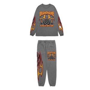 Ensemble streetwear pour homme personnalisé avec nom de marque, sweat-shirt à manches longues, jogging, capuche, imprimé flamme, vêtements d'automne de haute qualité - Product Image 4