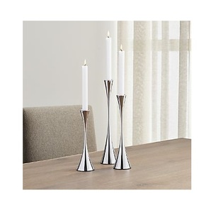 Set of 3 <b>Silver</b> Chrome Pillar Candle Holders - Modern Hourglass Metal <b>Candlestick</b> Stands for Dining Table Centerpiece - Product Image 2