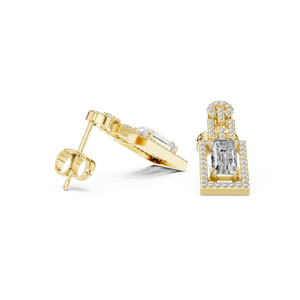 Baguette Cut Lab Grown Diamond Earring 14K 18K Solid Gold Halo <b>Drop</b> Stud Screw <b>Back</b> Earring DEF VVS Anniversary Gift Wholesale - Product Image 4