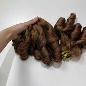 Vente en gros d'extensions de cheveux humains vietnamiens bouncy curl couleur brune Remy de haute qualité 100% à double tissage sans produits chimiques - Product Image 1
