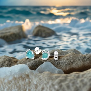 Handmade Classic <b>Silver</b>-Plated March Birthstone Earrings 5-7mm Genuine Apatite Gemstone <b>Stud</b> Jewelry Gold Plating Fashion - Product Image 3