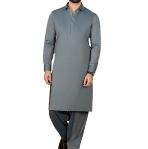 Traditionnel Ethnique Respirant Hommes plaine Blanc Kameez Shalwar Robe De Mariée En Plein Air Couleur Unie Col Style Salwar Kameez - Product Image 1