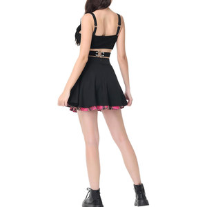 Minifalda gótica a cuadros para mujer, estilo punk, cintura alta, línea A, con cremalleras laterales, falda plisada de tartán rojo - Product Image 4