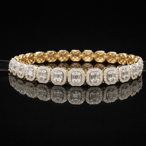 Pulsera de tenis de oro amarillo de 10 quilates con diamantes de 4.7 quilates |   Joyería de Lujo para Mujer con Corte Brillante en Forma Cuadrada, 14.962 g, Diseño Elegante Premium - Product Image 4