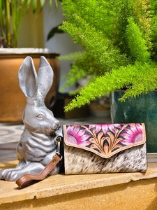 Hand Tooled Florals Carved 100% Genuine Leather Clutch Phone Case Fashionable Multi Uses Luxury Design <b>Wristlet</b> Wallet For Women - Product Image 2