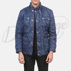 Chaqueta Acolchada Azul Marino para Hombre, Corte Entallado, Acolchado de Diamantes, Abrigo de Invierno con Múltiples Bolsillos y Cuello Ajustable con Hebilla - Product Image 1
