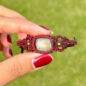 Bracelet en cordon tissé artisanal plaqué or, labradorite, réglable, vintage, bohème, pierre précieuse naturelle, pour femme, cadeau - Product Image 4