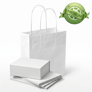 Sac de courses en papier kraft blanc et brun avec poignée torsadée, imprimé avec logo, impression offset, pour cadeaux et artisanat, recyclable - Product Image 1
