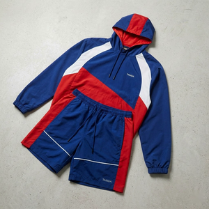 Custom Waterproof Windbreaker <b>Jacket</b> & <b>Shorts</b> Set | Lightweight Nylon Hoodie Joggers Summer Tracksuit <b>Short</b> Set - Product Image 1