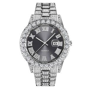 Reloj Redondo Personalizado Impresionante con Incrustaciones de Diamantes Moissanite, Esfera Clásica con Fecha y Detalles de Diamantes, Reloj para Hombre, Regalo - Product Image 5