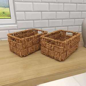 Set of 2 checkered handwoven Water Hyacinth <b>baskets</b> Handmade Storage <b>Basket</b> Wholesale eco-friendly Made by VgreenArt in Vietnam - Product Image 2