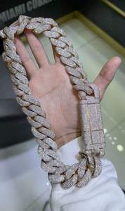 Hot Sale Moissanite Silver <b>Iced</b> <b>Out</b> Cuban <b>Chain</b> Necklace Gold and Silver Finish Luxury Fashion Party Jewelry for Gift Use - Product Image 2