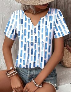 Camiseta de Mujer con Cuello Redondo, Manga Corta, Corte Holgado, Casual, Primavera/Verano, Estampado Floral, Bordado, Tejido de Punto Suave y Elástico - Product Image 3