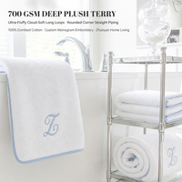 Serviette de Bain Marque Blanche OEM ODM 700 GSM Coton Peigné Boucle Profonde Longue 6 Couleurs de Bordure Monogramme Personnalisé pour Hôtels Vente en Gros
