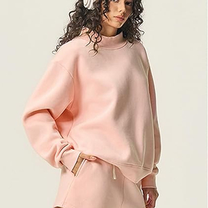 Sudadera Oversize Casual de Algodón con Forro Polar para Mujer, Manga Larga, Transpirable, Hombros Caídos, Cuello Redondo y Cuello Simulado - Product Image 2