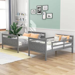 Cama litera doble sobre matrimonial gris con escalera y barandilla de seguridad, muebles para dormitorio infantil - Product Image 3