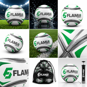 Flamia Sports <b>Football</b> <b>White</b> <b>Black</b> Orange Screen Printed Durable Logo Style Butyl Bladder High Air Retention Size 5 Indoor 420g - Product Image 3