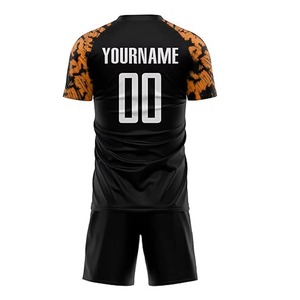 Ensemble de maillots de football personnalisés noir orange camouflage, impression sublimée, col rond, manches courtes, évacuation de l'humidité, respirant, antibactérien - Product Image 3