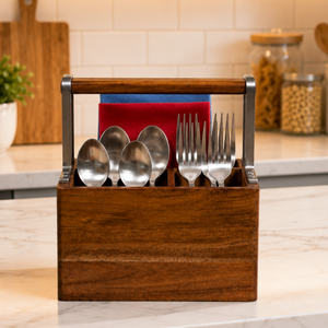 Porte-couverts en bois de manguier émaillé de qualité supérieure |   Organisateur en bois pour ustensiles de cuisine, idéal pour comptoir de cuisine, table à manger et maison - Product Image 2