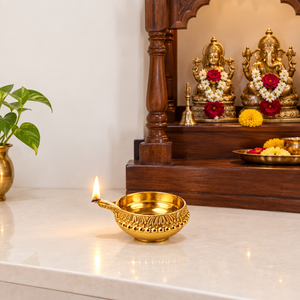 Traditional Carved Brass Diya Oil <b>Lamp</b> Beaded Rim Handcrafted Brass Pooja <b>Lamp</b> Decorative Oil Burner Bowl for Mandir Diwali Deco - Product Image 3
