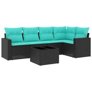 ชุดโซฟาลานบ้านหวายโพลีสีดำ 6 ชิ้นพร้อมเบาะรองนั่ง เฟอร์นิเจอร์กลางแจ้งสำหรับ 6 คน ดีไซน์ร่วมสมัยทันสมัย - Product Image 4