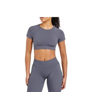 Top Corto Personalizado al por Mayor para Mujer, Cuello Redondo Acanalado, con Logo, Tallas Regulares y Grandes, Estilo Lavado, para Yoga, Gimnasio, Entrenamiento, Fitness, Ropa Deportiva - Product Image 1