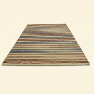 Tapis en laine tufté à la main, rayé beige sable bleu marron, antidérapant, écologique, pour salon, chambre, hôtel - Product Image 2