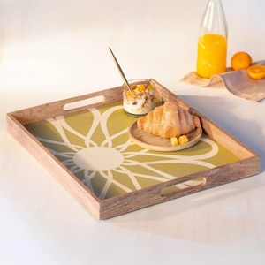 Rectangular Wooden Serving Tray Bowl Scenic Pattern Handle Multi Functional Home Hotel <b>Snacks</b> Decorative Storage Trays - Product Image 3
