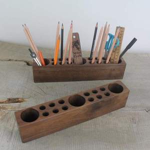 Porte-stylos et crayons carré en bois de luxe avec logo personnalisé, à un seul niveau, coffret cadeau d'affaires par Orion Handicraft pour bureau - Product Image 6