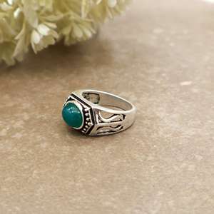 SHYAM JEWELRS Handcrafted Brass 925 Sterling <b>Silver</b> Plated Green Onyx Bezel <b>Set</b> Vintage Oxidized Boho Hippie Statement <b>Ring</b> for - Product Image 4